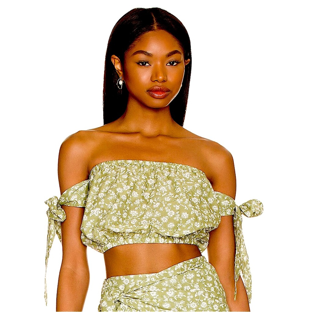 Eberjey floral off shoulder green crop top NWT